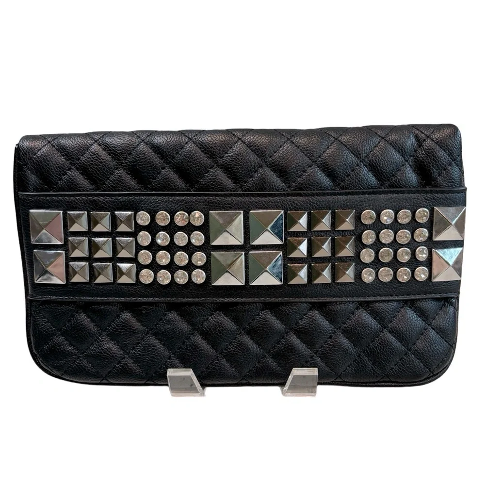 Lionel Quilted Fold‎ Over Clutch with Studs and Rhinestones